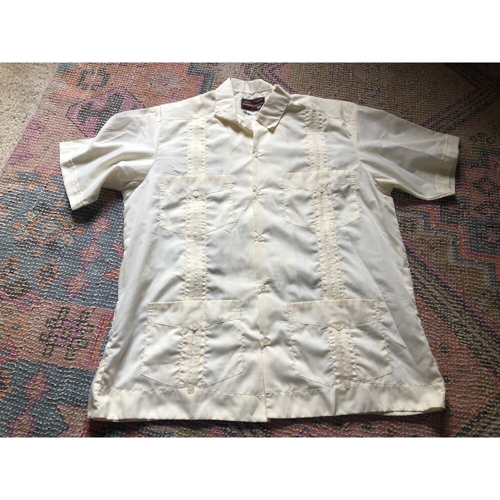 Men's Guayabera Cuban Yellow Button Shirt L